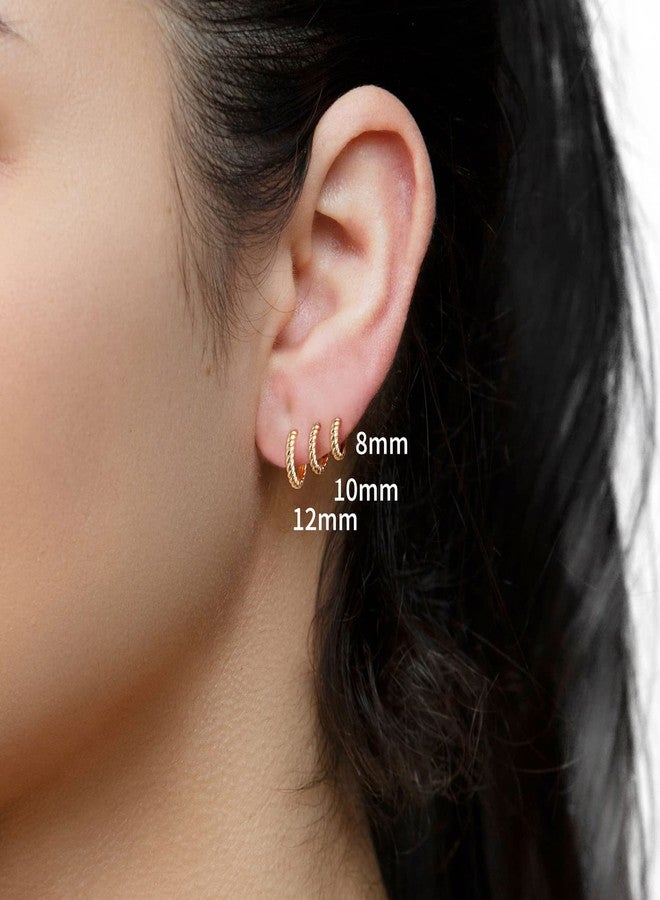 Fiusem أقراط فيوسيم هاجي الصغيرة للنساء، مطلية بالذهب عيار 14 قيراطًا، مضادة للحساسية، أقراط صغيرة ملتوية، حلقات صغيرة 12 مم - Image 4